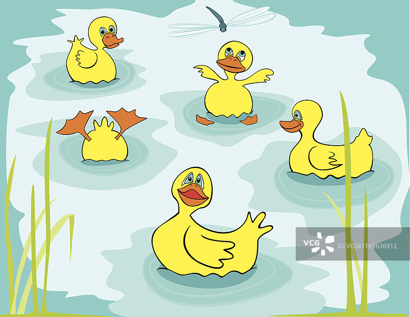 池塘里的橡皮鸭图片素材