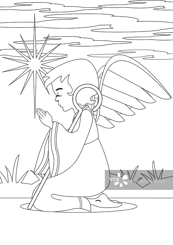 彩色祈祷天使场景图片素材