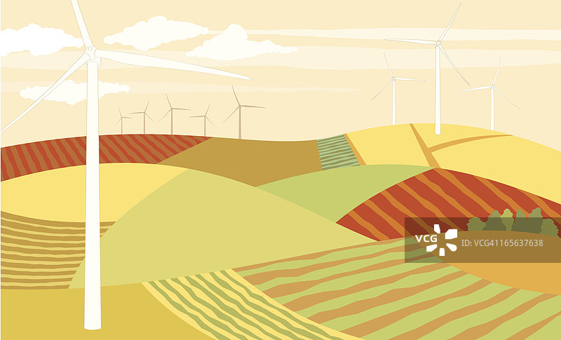 农田风力涡轮机插图图片素材