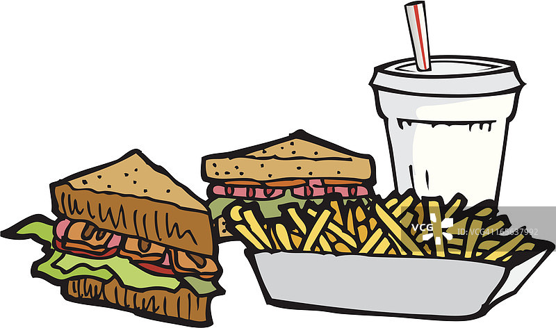 培根生菜番茄三明治套餐图片素材