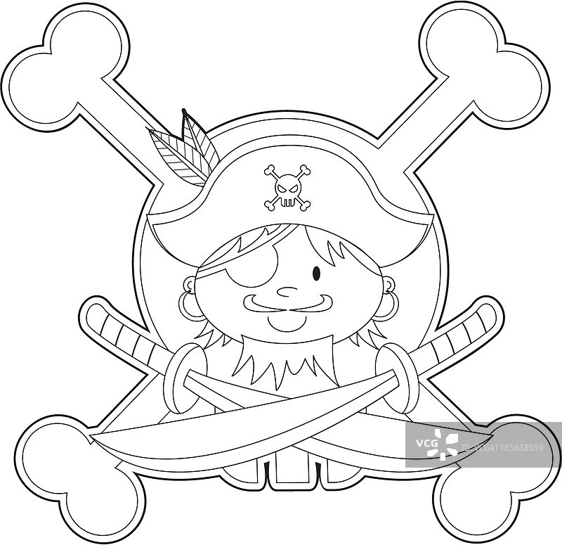 海盗船长图标着色图片素材