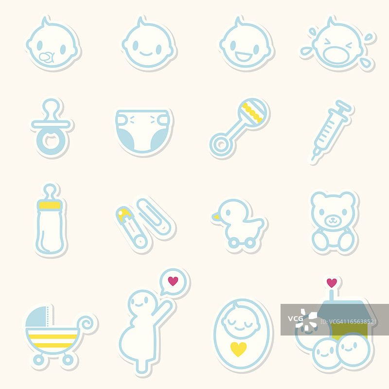 婴儿护理和家庭爱心图标集图片素材