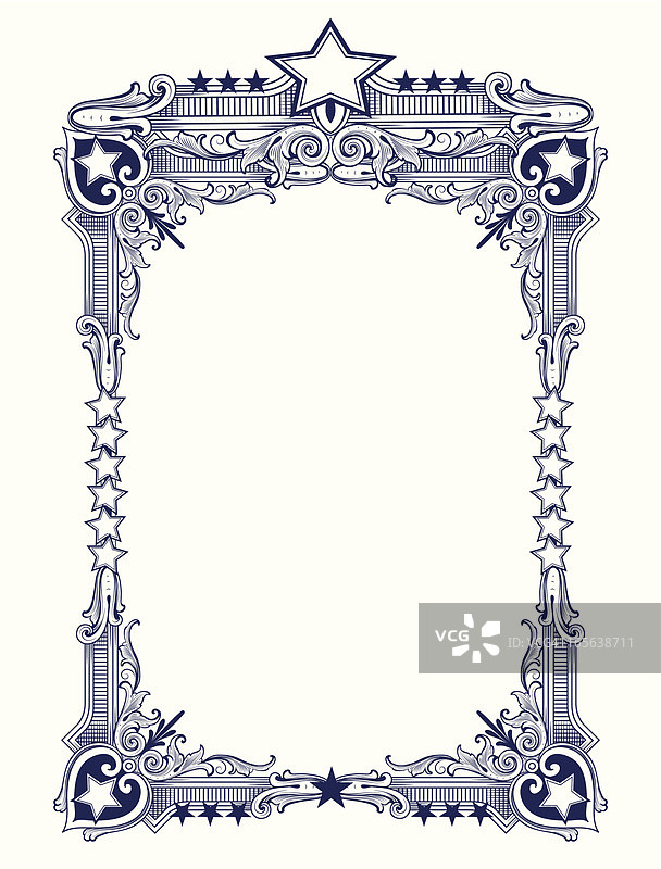 带有美式涡卷图案的星形框架图片素材