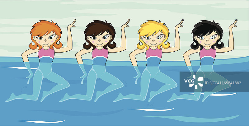 四名花样游泳运动员图片素材
