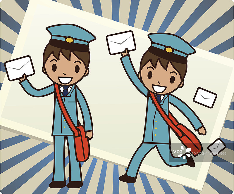 拿着信封和包的邮递员图片素材