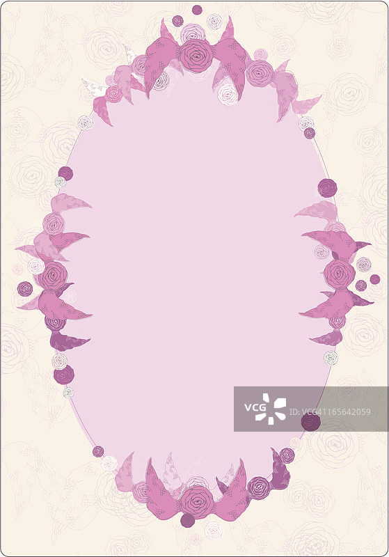 带翅膀和玫瑰的椭圆装饰框图片素材