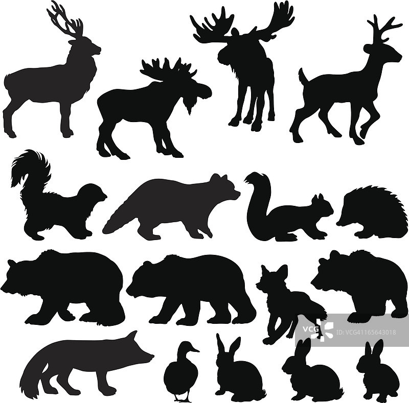 林地动物剪影图片素材