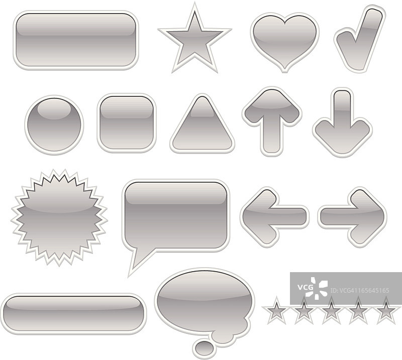 闪亮的银色网页按钮和界面图标套装图片素材