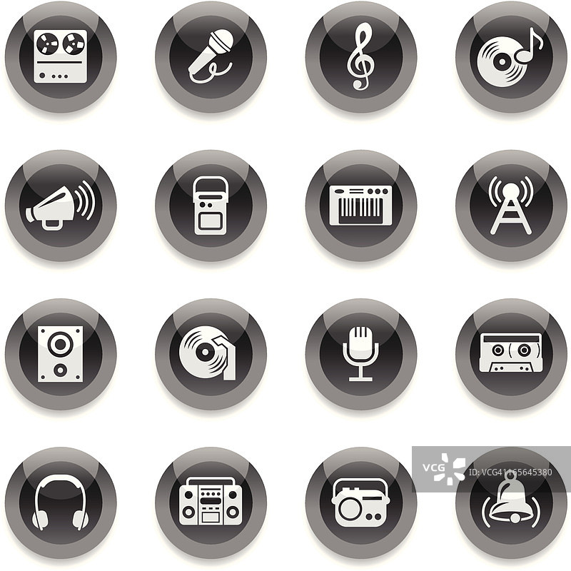 黑色圆形图标 - 声音和音乐图片素材
