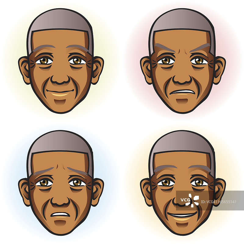 非洲裔老年男性四种面部表情图片素材