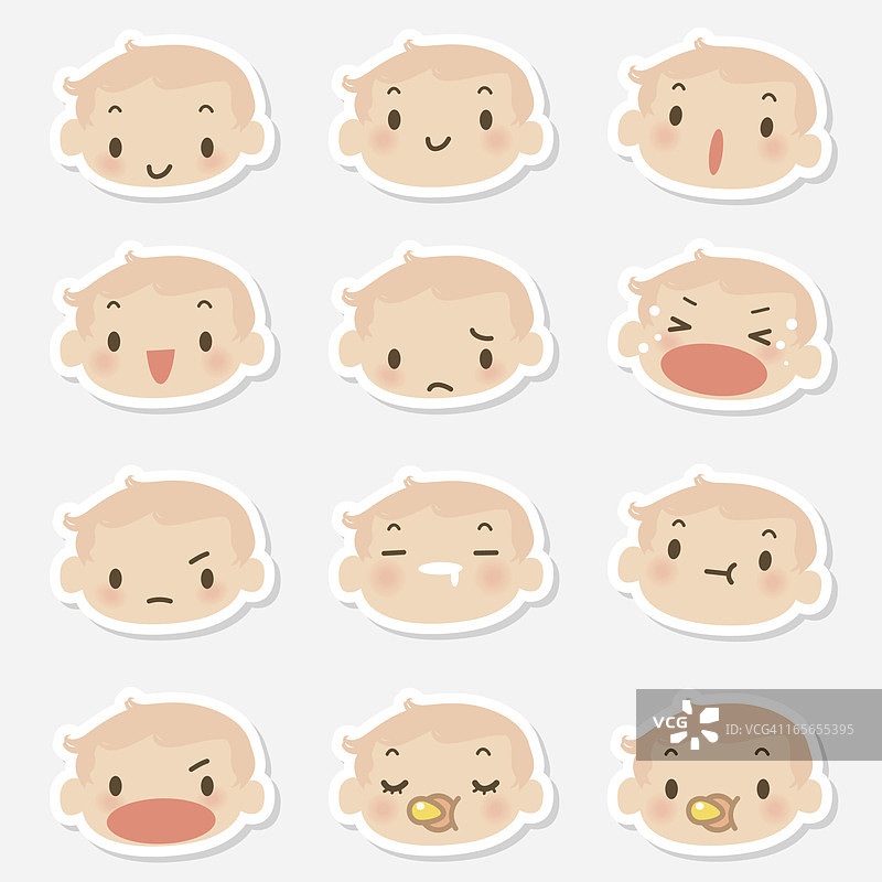 可爱宝宝脸表情图标（生气、哭泣、微笑、睡觉）图片素材