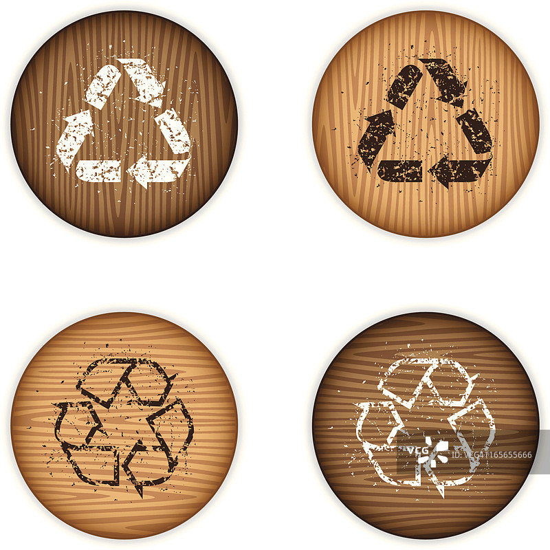 木纹图标上的垃圾回收符号图片素材