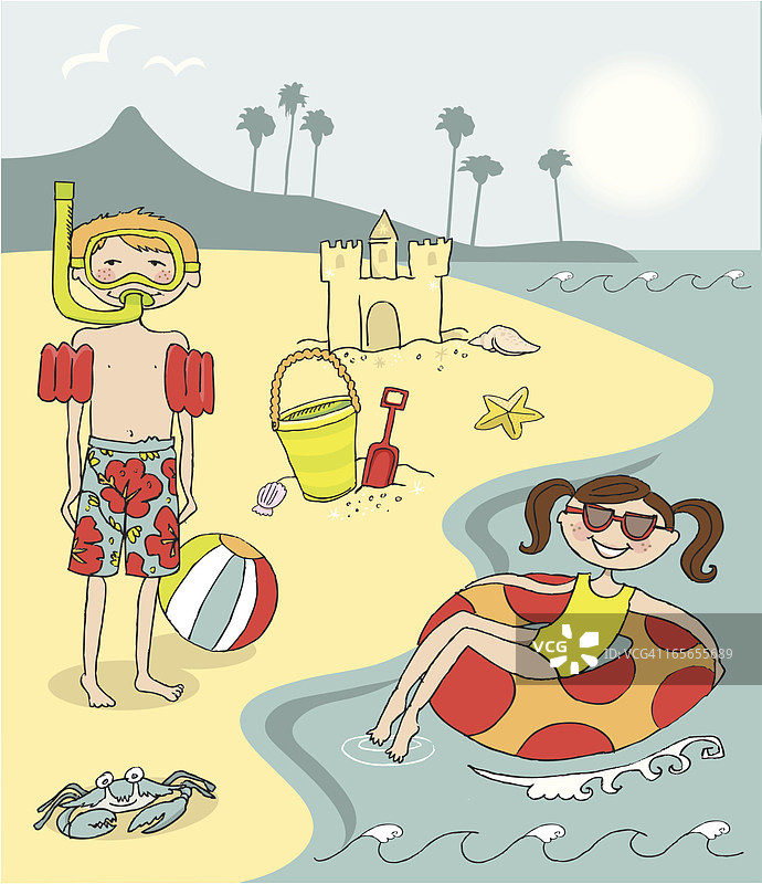 在海滩上玩耍的孩子们图片素材