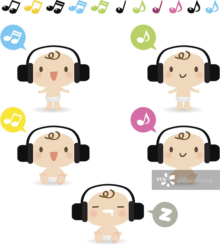 表情符号图标集 - 听音乐的可爱宝宝（耳机）图片素材