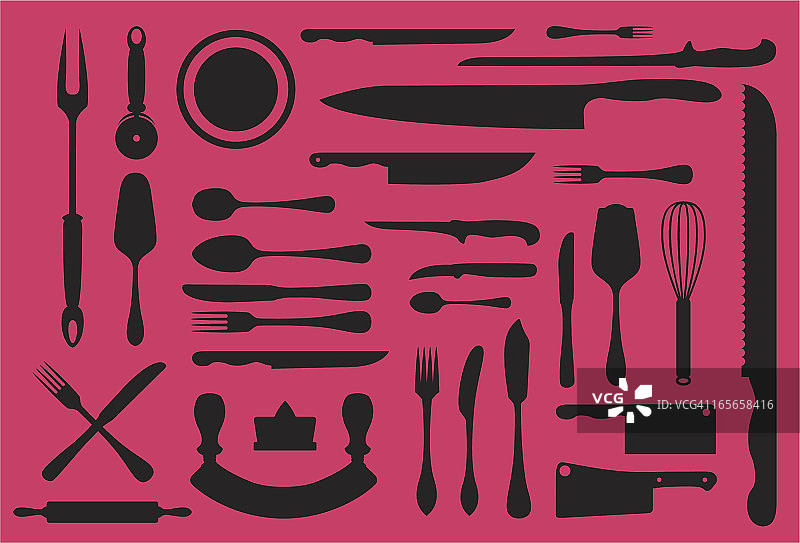 厨房用具剪影合集图片素材