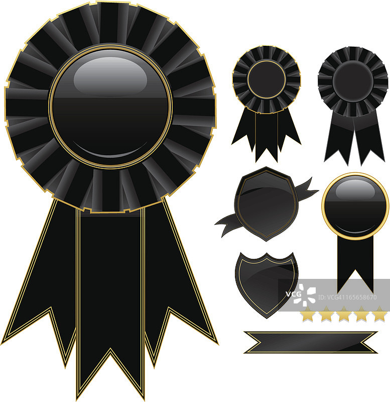 玫瑰花结、彩带和盾牌套装 - 黑色、金色图片素材