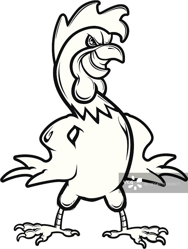 摇滚公鸡黑白插画图片素材