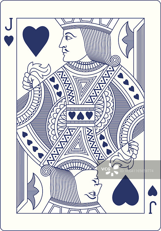蓝色线条的红桃J扑克牌图片素材