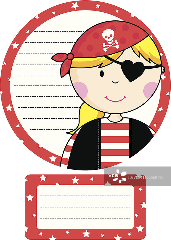 圆形海盗女孩邀请函及回复卡片图片素材