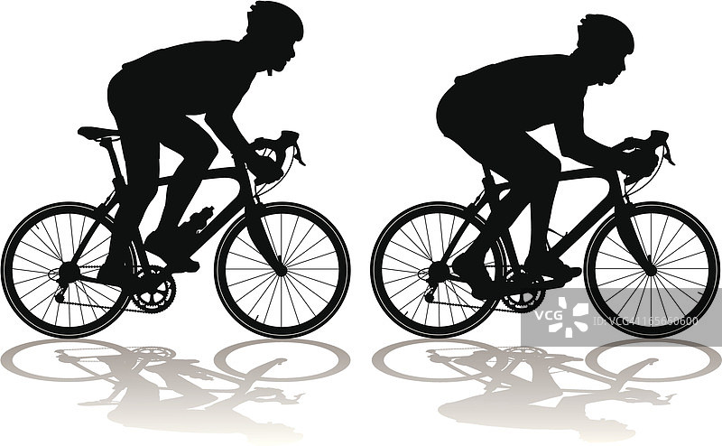 碳纤维赛车自行车与骑行者剪影图片素材