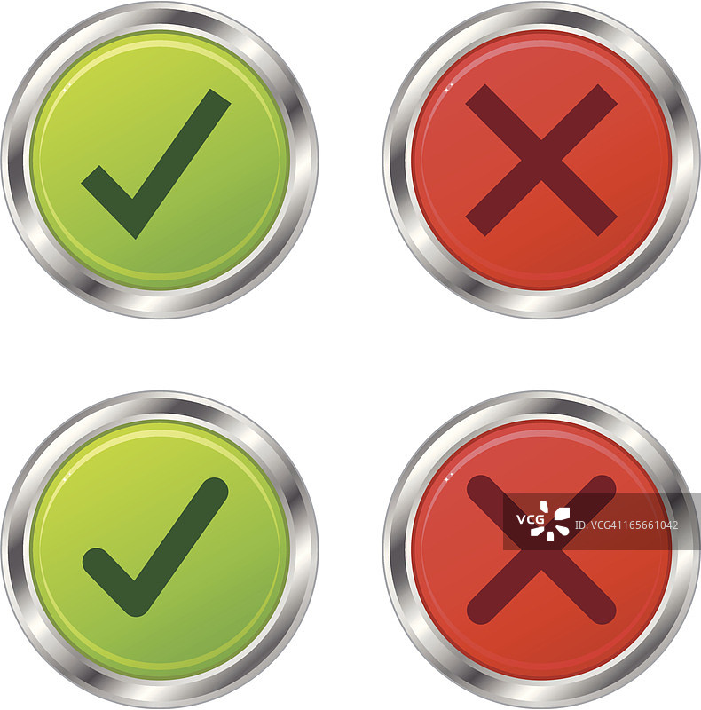 选中标记和叉号符号，镀铬图标图片素材