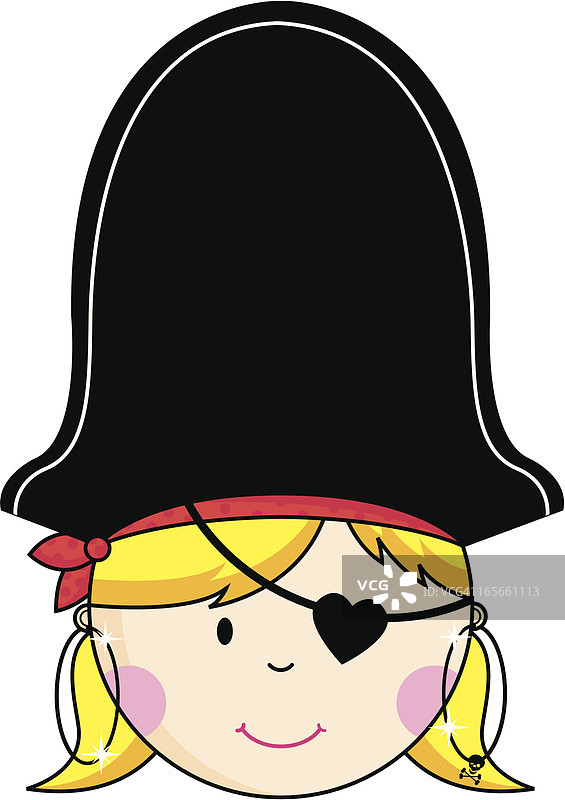 女孩海盗帽和面部邀请卡或座位卡图片素材