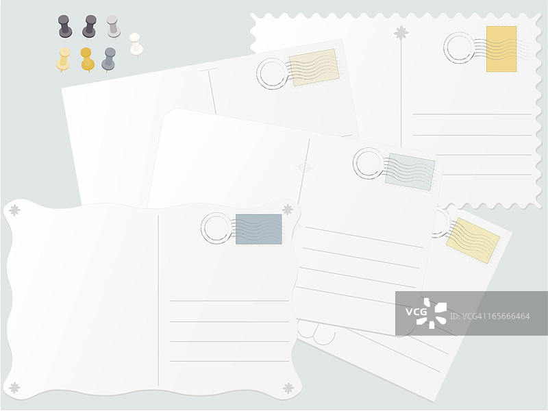邮政明信片和图钉套装图片素材
