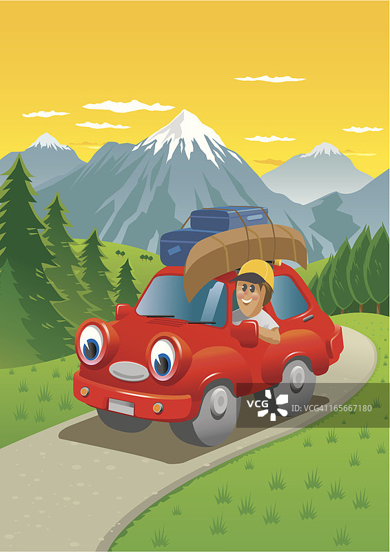 红色汽车公路旅行图片素材