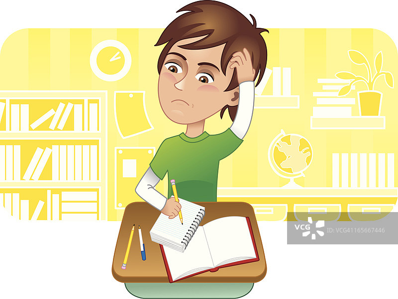 男孩在学校里感到困惑图片素材