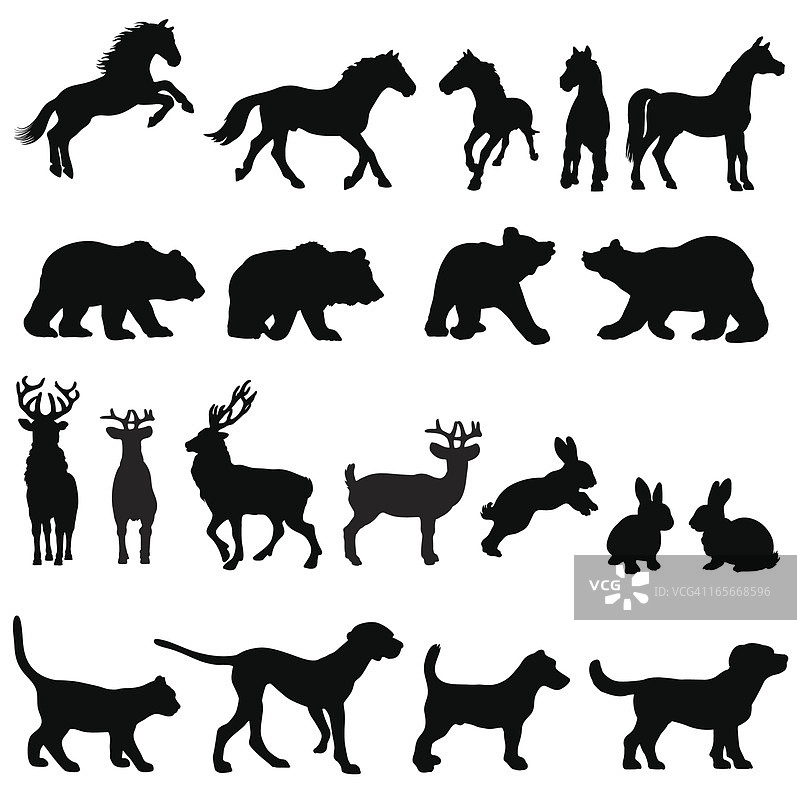 乡村动物群剪影图片素材