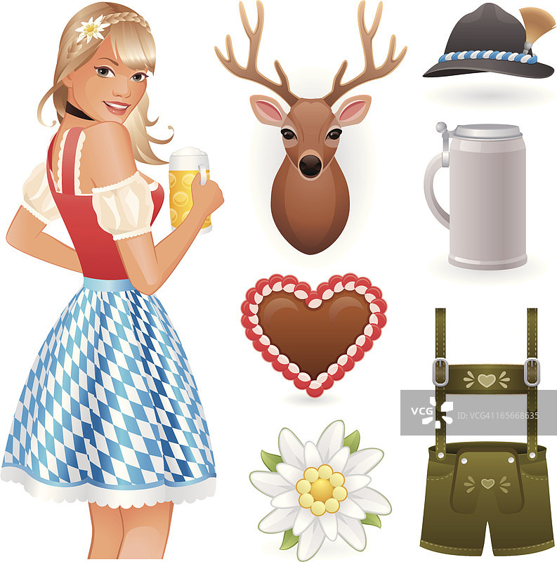 啤酒节姜饼、皮裤和鹿头图片素材