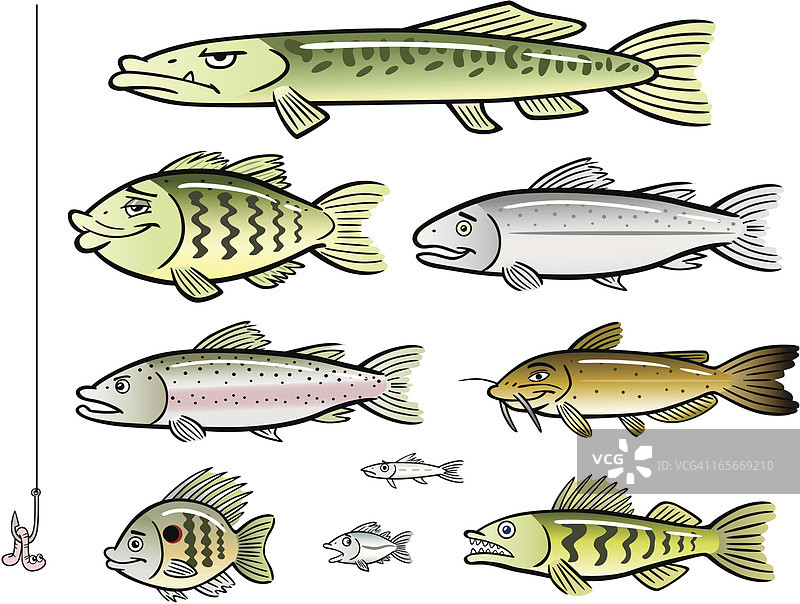 卡通湖鱼套装图片素材