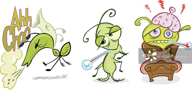 感冒初期症状：打喷嚏、发烧图片素材