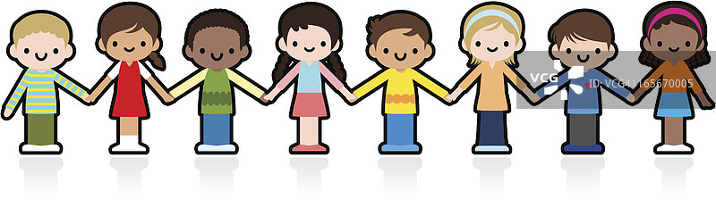 快乐微笑的多元文化儿童手牵手图片素材