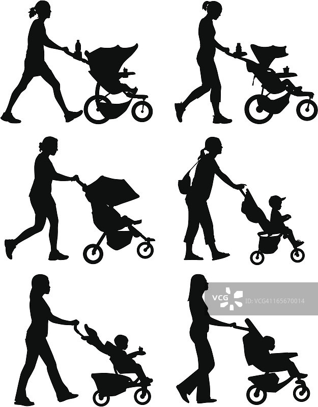 推婴儿车的妈妈们图片素材