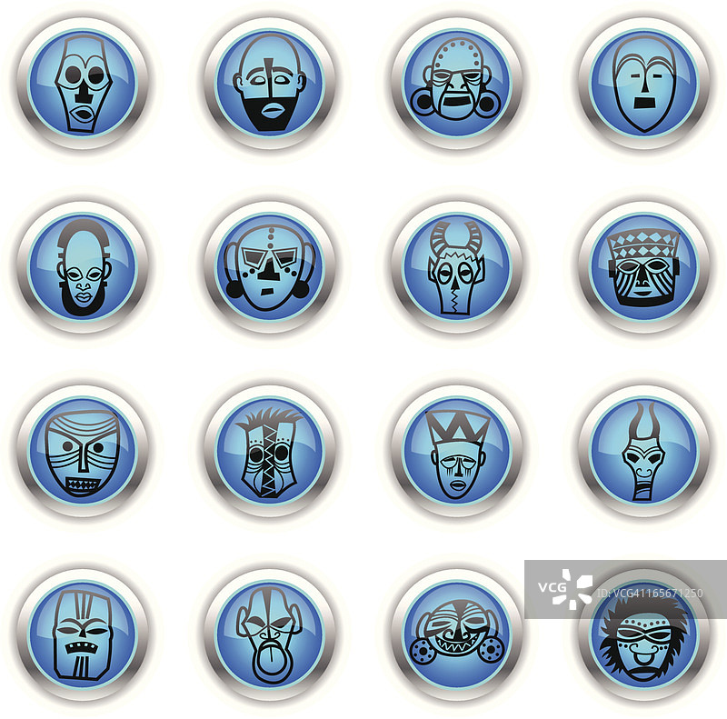 蓝色图标 - 非洲面具图片素材