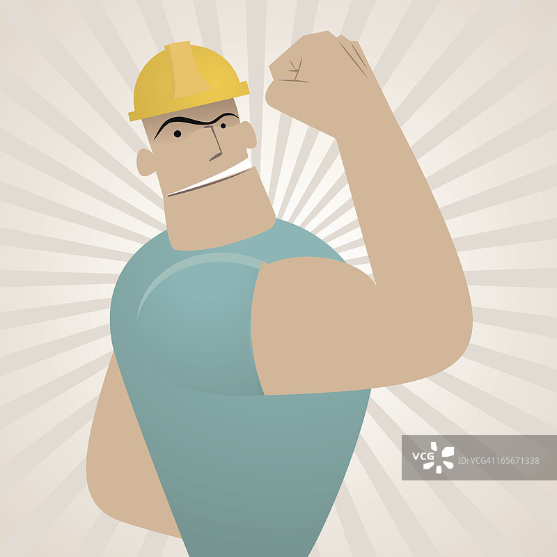 展示肱二头肌的健壮工人（劳动节）图片素材