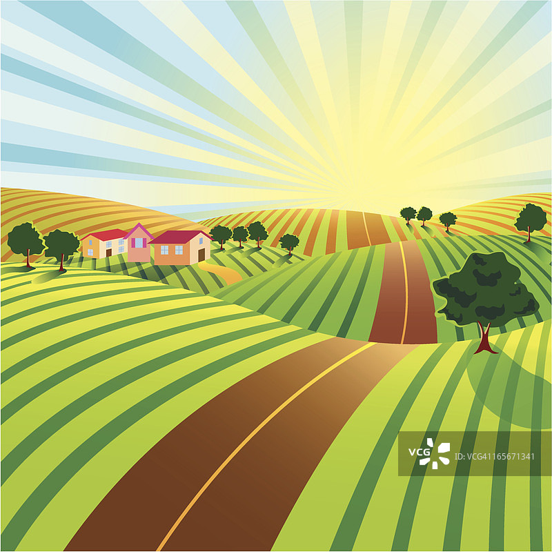 清晨农场道路图片素材
