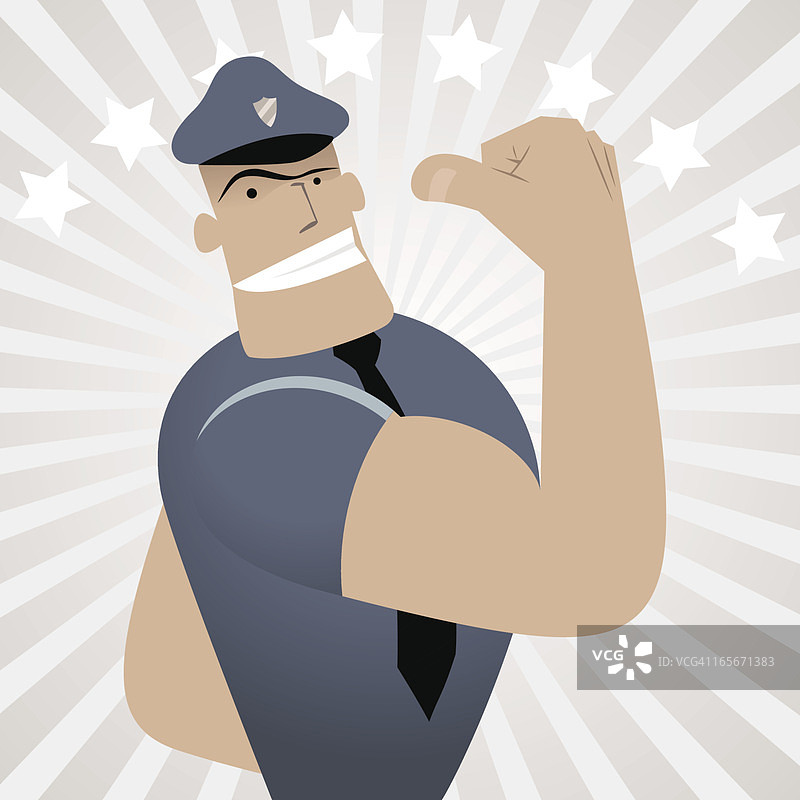 强壮的警察竖起大拇指，露出灿烂的笑容图片素材