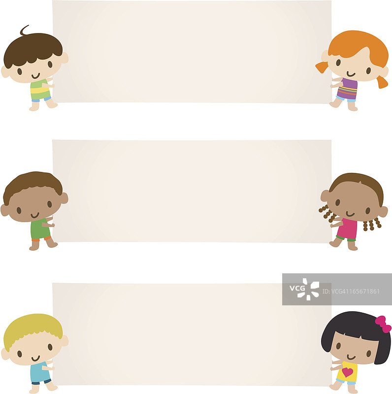 世界儿童：手持空白标语牌的多元文化儿童图片素材