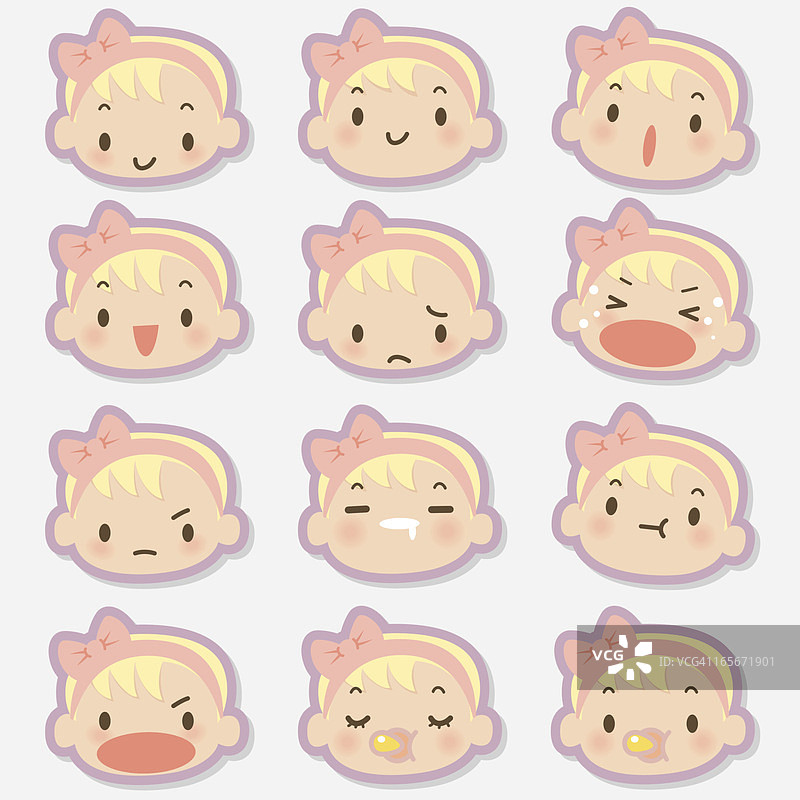 可爱女婴表情图标（哭泣、微笑、流口水）图片素材