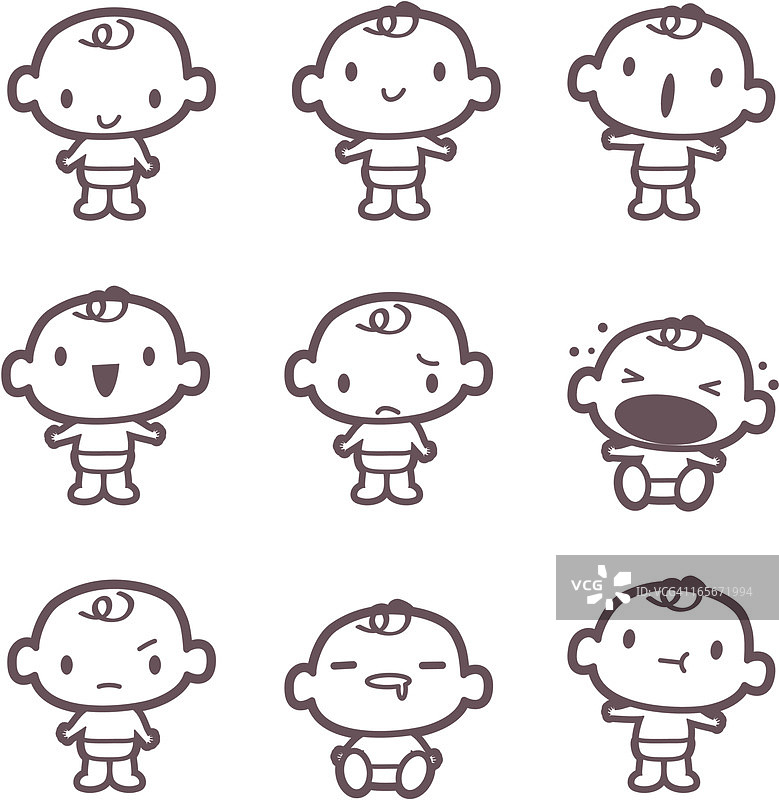 可爱宝宝表情图标（生气、哭泣、微笑、流口水）图片素材