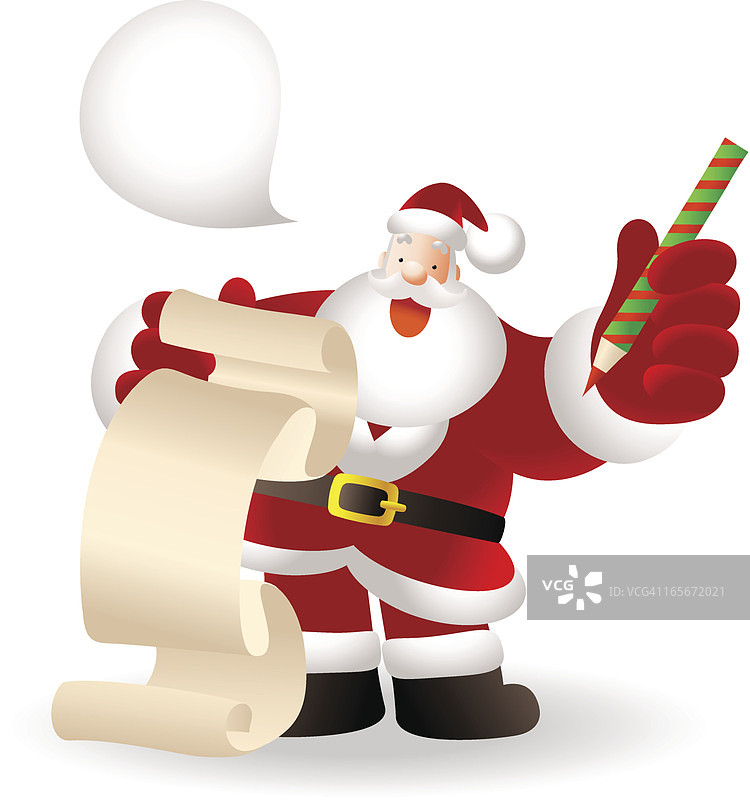 快乐的圣诞老人正在查看清单图片素材
