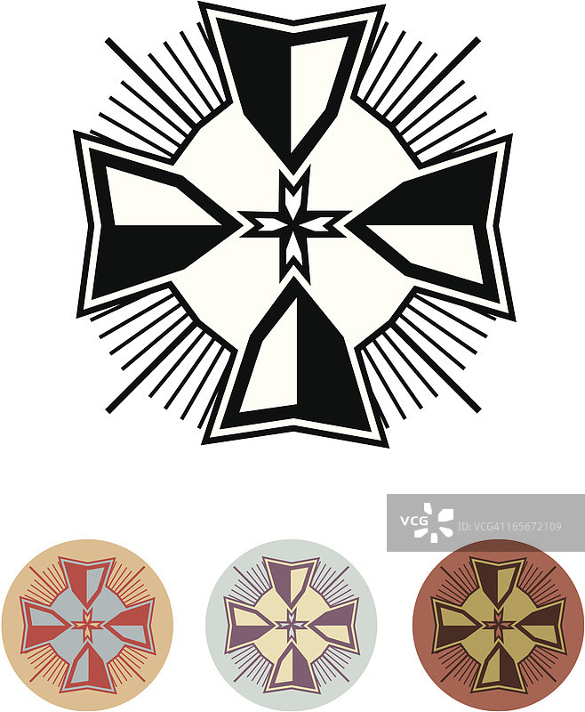 宗教风格时尚纹身或教堂刺绣图标图片素材