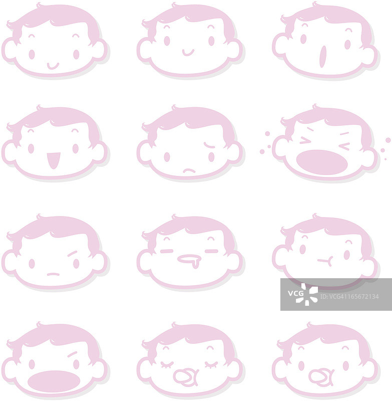 可爱宝宝表情图标（生气、哭泣、微笑、睡觉）图片素材