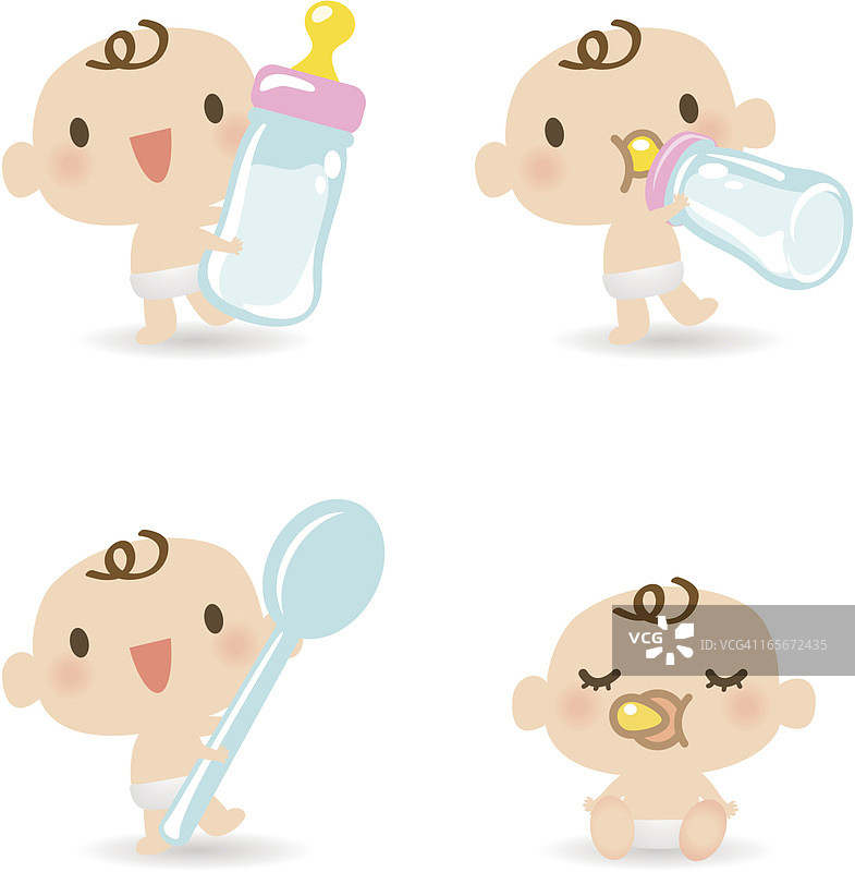 可爱的婴儿喂食（吃），用奶瓶喝奶，睡觉图片素材