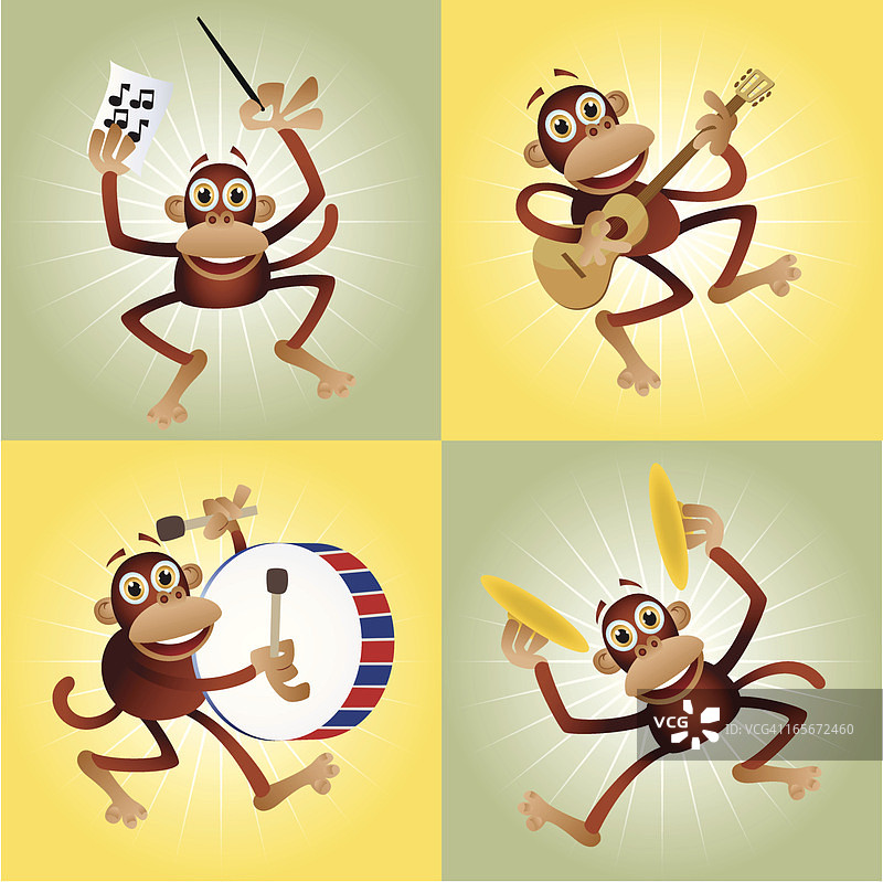 卡通猴子乐队图片素材