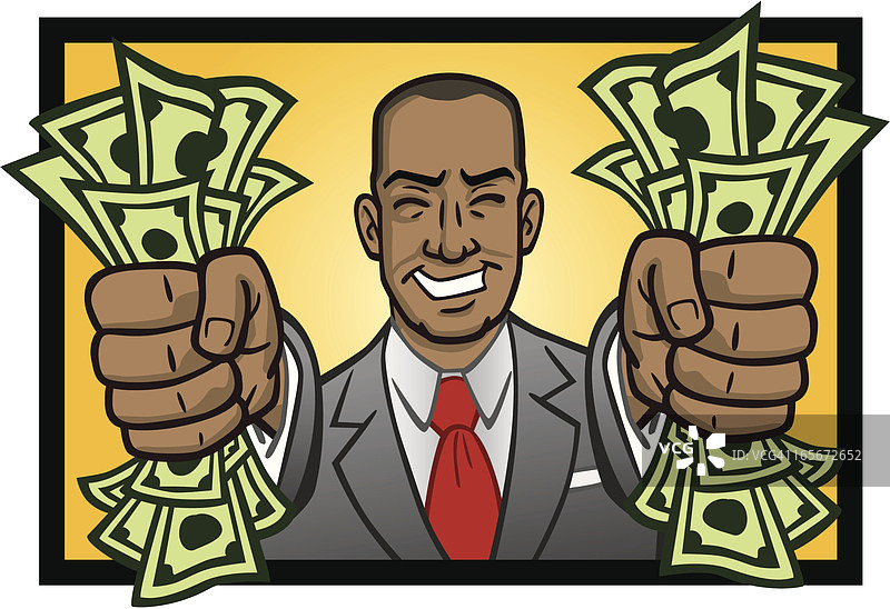 手持现金的非洲裔男人图片素材