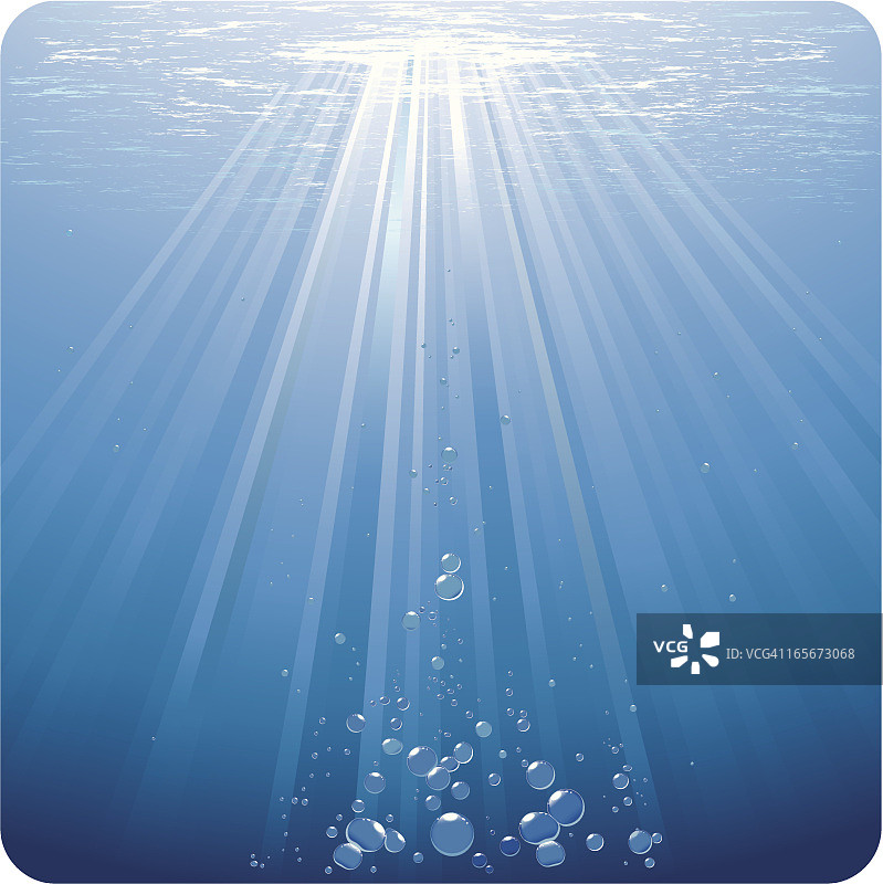 蓝色水中气泡，阳光下舞动图片素材