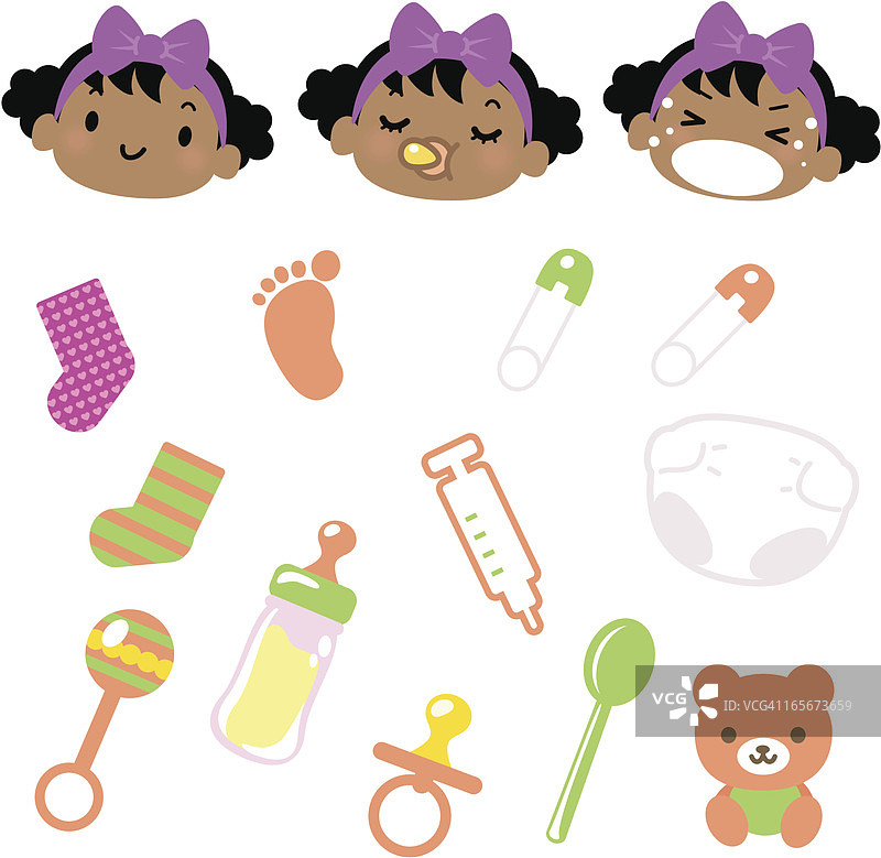 可爱婴儿表情与用品图标图片素材